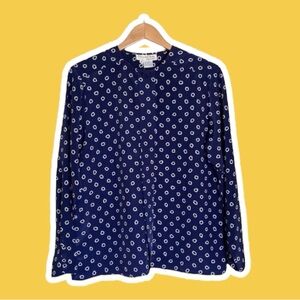 Vintage Oscar de la Renta Expressions 80s Abstract Navy/White Polka Dot Blouse
